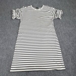 Adrianna Papell Dress Large White Black Striped Ruffle Sleeve Shirt‎ Beach Coast